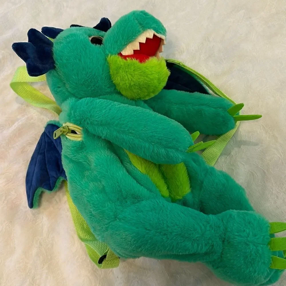 Backpack Dragon Dinosaur Plush Soft Textured Green